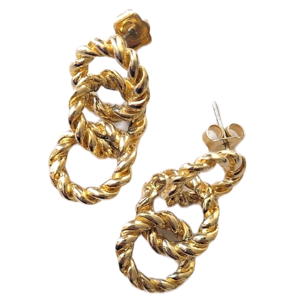 Vintage Gold Plated Dangle Post Pierced Earrings Costume Jewelry
